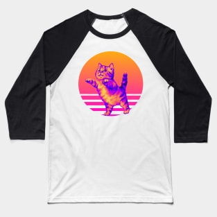 Playful Cat Retro Sunset Baseball T-Shirt